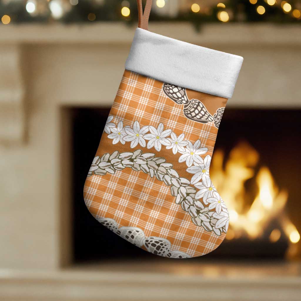 Orange Hawaii Tiare and Shell Lei Christmas Stocking Hawaiian Palaka Luxury Vibes LT14 Set of 2 Orange - Polynesian Pride