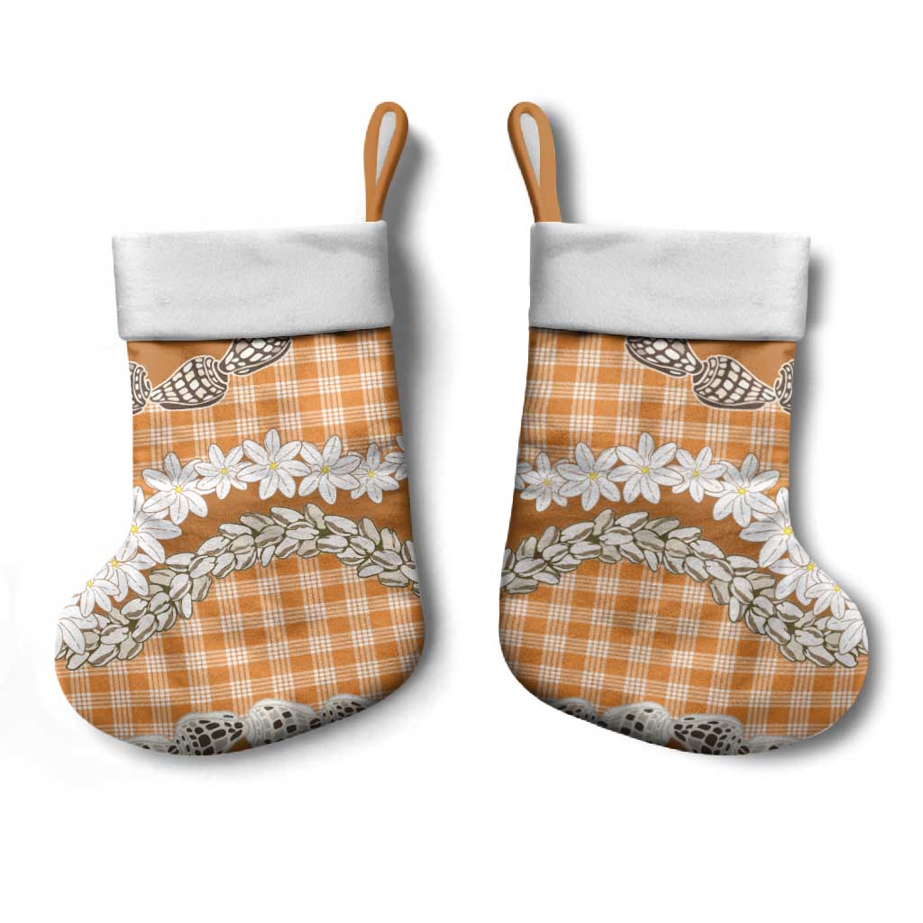 Orange Hawaii Tiare and Shell Lei Christmas Stocking Hawaiian Palaka Luxury Vibes LT14 - Polynesian Pride