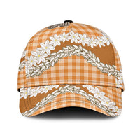 Orange Hawaii Tiare and Shell Lei Classic Cap Hawaiian Palaka Luxury Vibes LT14 Universal Fit Orange - Polynesian Pride