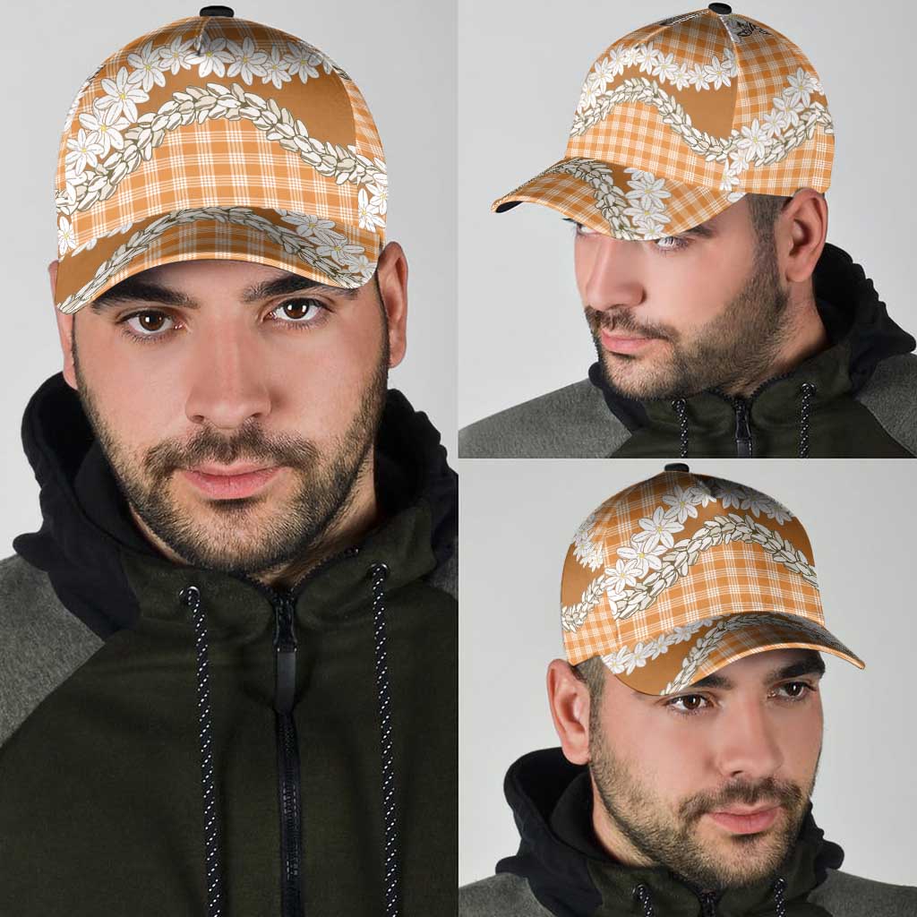 Orange Hawaii Tiare and Shell Lei Classic Cap Hawaiian Palaka Luxury Vibes LT14 - Polynesian Pride