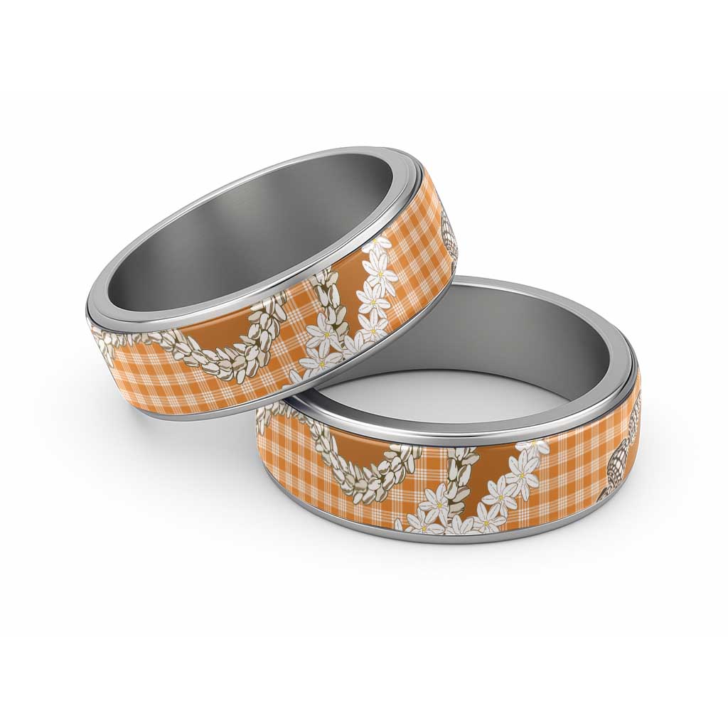Orange Hawaii Tiare and Shell Lei Classic Ring Hawaiian Palaka Luxury Vibes LT14 Sliver Orange - Polynesian Pride