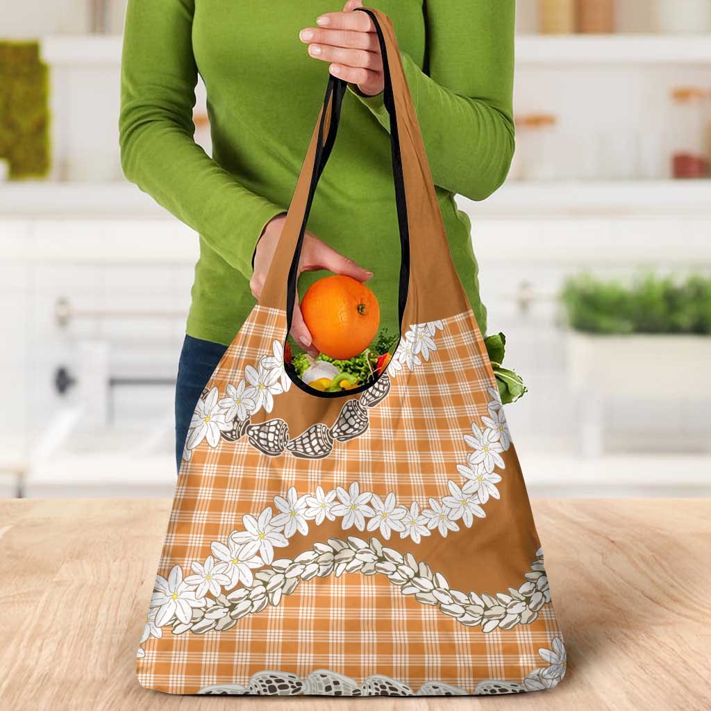 Orange Hawaii Tiare and Shell Lei Grocery Bag Hawaiian Palaka Luxury Vibes LT14 - Polynesian Pride