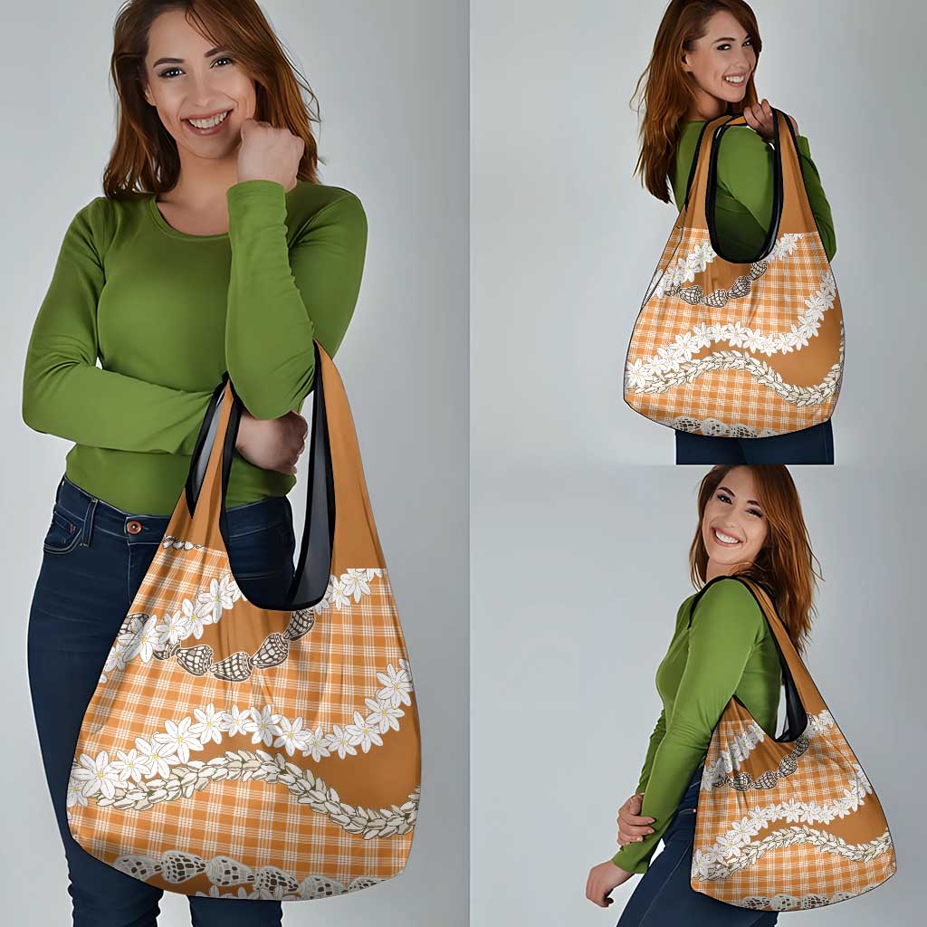 Orange Hawaii Tiare and Shell Lei Grocery Bag Hawaiian Palaka Luxury Vibes LT14 - Polynesian Pride