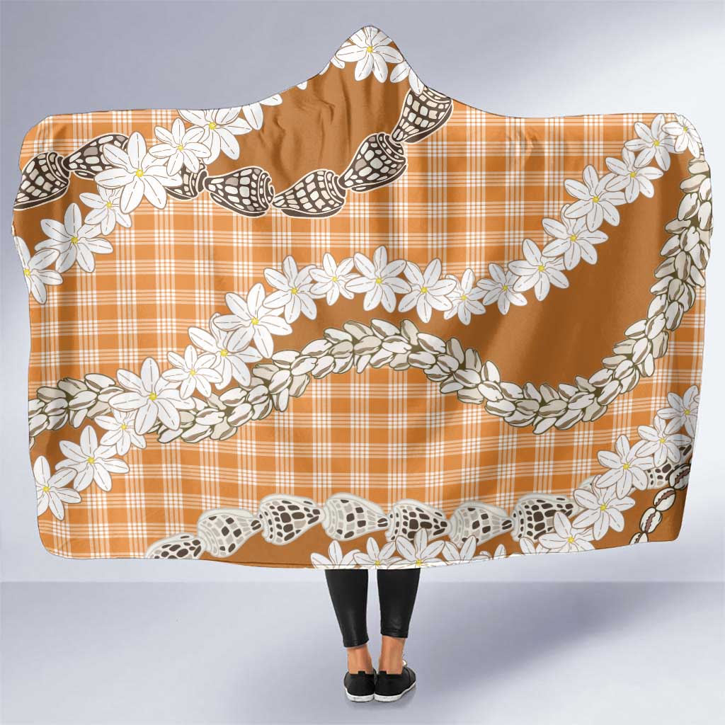 Orange Hawaii Tiare and Shell Lei Hooded Blanket Hawaiian Palaka Luxury Vibes LT14 One Size Orange - Polynesian Pride