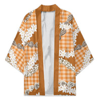 Orange Hawaii Tiare and Shell Lei Kimono Hawaiian Palaka Luxury Vibes LT14 Unisex Orange - Polynesian Pride