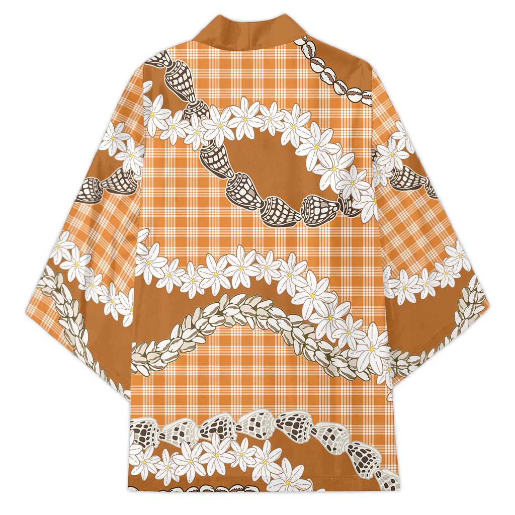Orange Hawaii Tiare and Shell Lei Kimono Hawaiian Palaka Luxury Vibes LT14 - Polynesian Pride