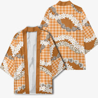 Orange Hawaii Tiare and Shell Lei Kimono Hawaiian Palaka Luxury Vibes LT14 - Polynesian Pride
