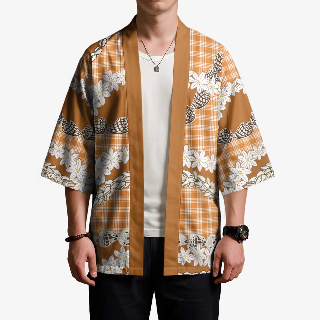 Orange Hawaii Tiare and Shell Lei Kimono Hawaiian Palaka Luxury Vibes LT14 - Polynesian Pride
