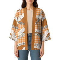 Orange Hawaii Tiare and Shell Lei Kimono Hawaiian Palaka Luxury Vibes LT14 - Polynesian Pride