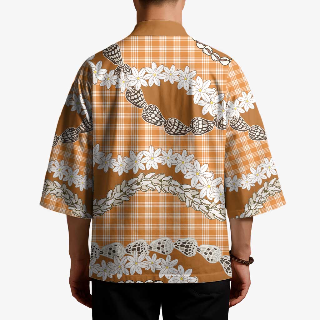Orange Hawaii Tiare and Shell Lei Kimono Hawaiian Palaka Luxury Vibes LT14 - Polynesian Pride