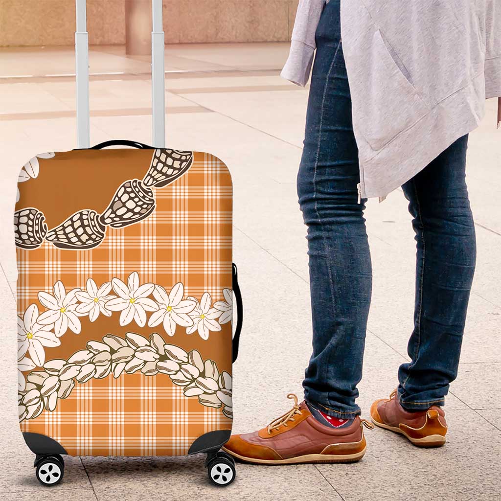 Orange Hawaii Tiare and Shell Lei Luggage Cover Hawaiian Palaka Luxury Vibes LT14 Orange - Polynesian Pride