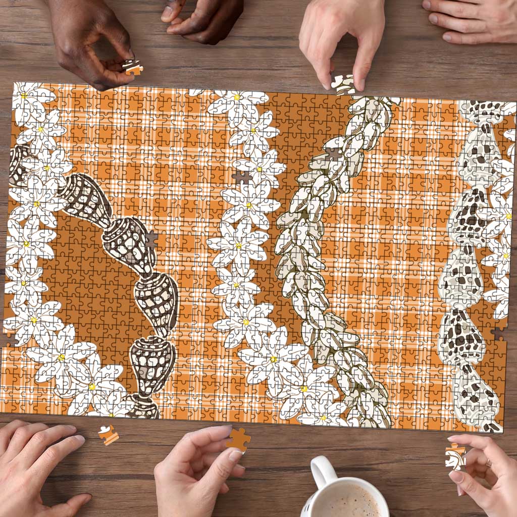 Orange Hawaii Tiare and Shell Lei Puzzle Hawaiian Palaka Luxury Vibes LT14 - Polynesian Pride