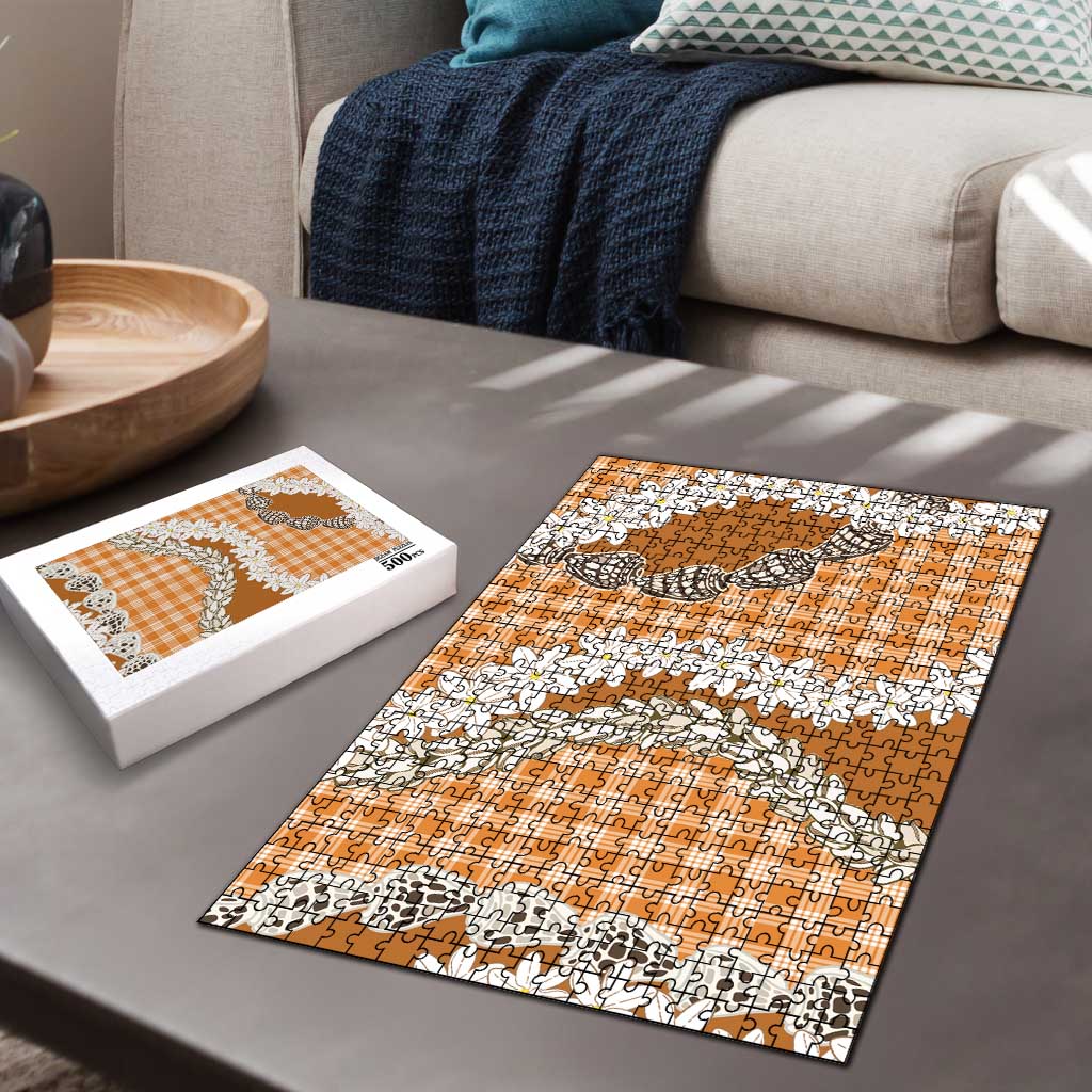 Orange Hawaii Tiare and Shell Lei Puzzle Hawaiian Palaka Luxury Vibes LT14 - Polynesian Pride