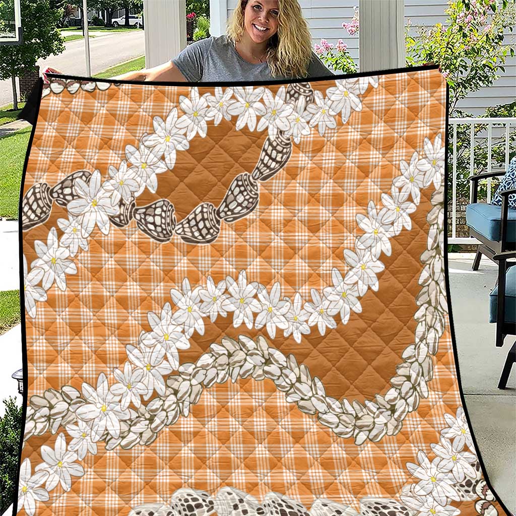 Orange Hawaii Tiare and Shell Lei Quilt Hawaiian Palaka Luxury Vibes LT14 Orange - Polynesian Pride