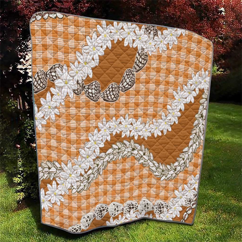 Orange Hawaii Tiare and Shell Lei Quilt Hawaiian Palaka Luxury Vibes LT14 - Polynesian Pride