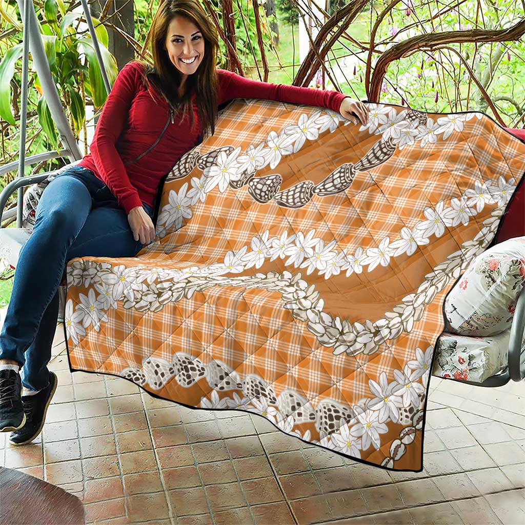 Orange Hawaii Tiare and Shell Lei Quilt Hawaiian Palaka Luxury Vibes LT14 - Polynesian Pride
