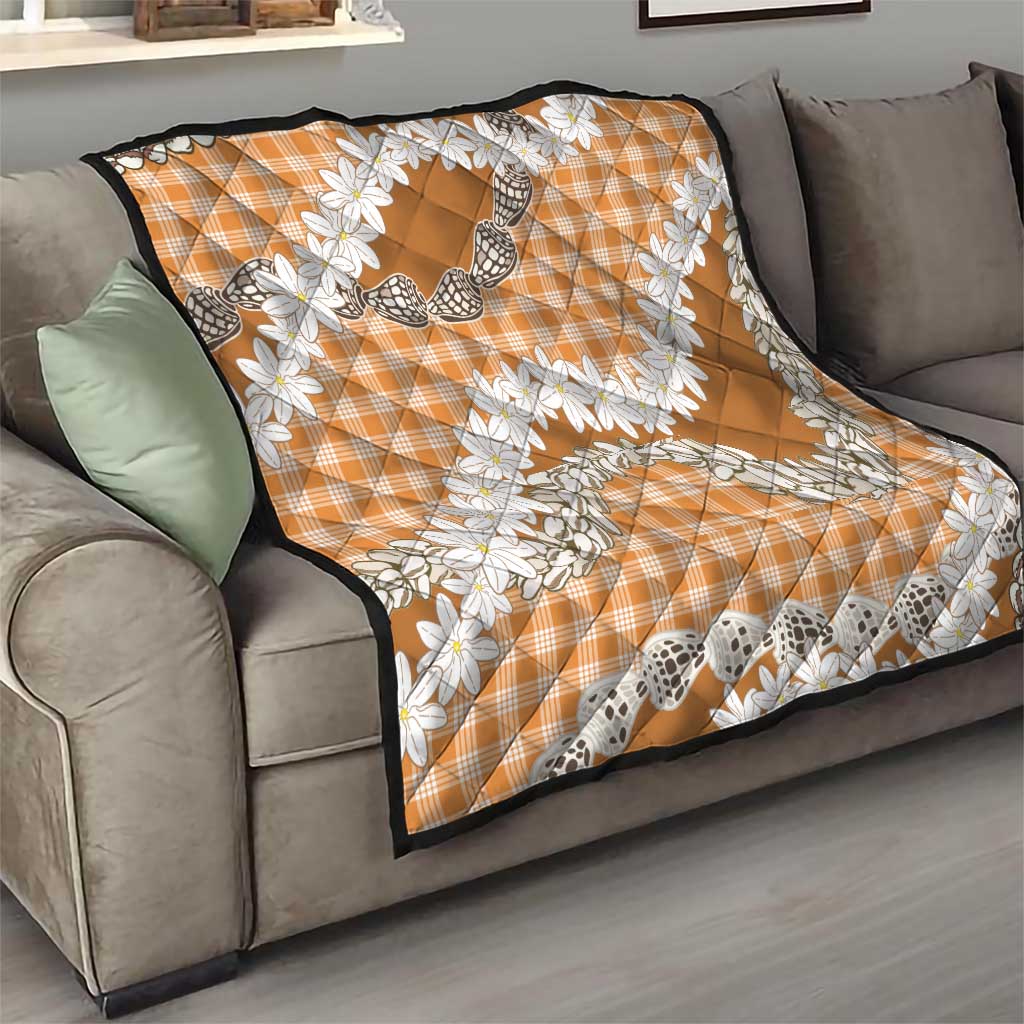Orange Hawaii Tiare and Shell Lei Quilt Hawaiian Palaka Luxury Vibes LT14 - Polynesian Pride