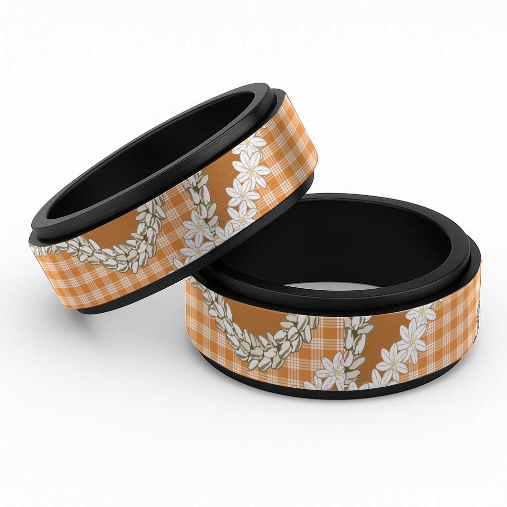 Orange Hawaii Tiare and Shell Lei Spinner Ring Hawaiian Palaka Luxury Vibes LT14 Black Orange - Polynesian Pride