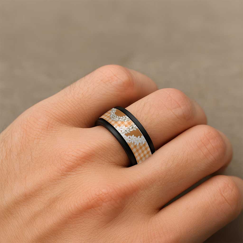 Orange Hawaii Tiare and Shell Lei Spinner Ring Hawaiian Palaka Luxury Vibes LT14 - Polynesian Pride