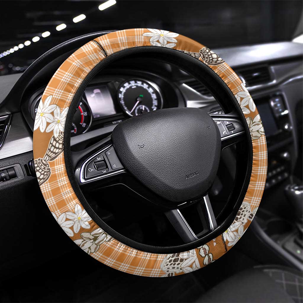 Orange Hawaii Tiare and Shell Lei Steering Wheel Cover Hawaiian Palaka Luxury Vibes LT14 Universal Fit Orange - Polynesian Pride