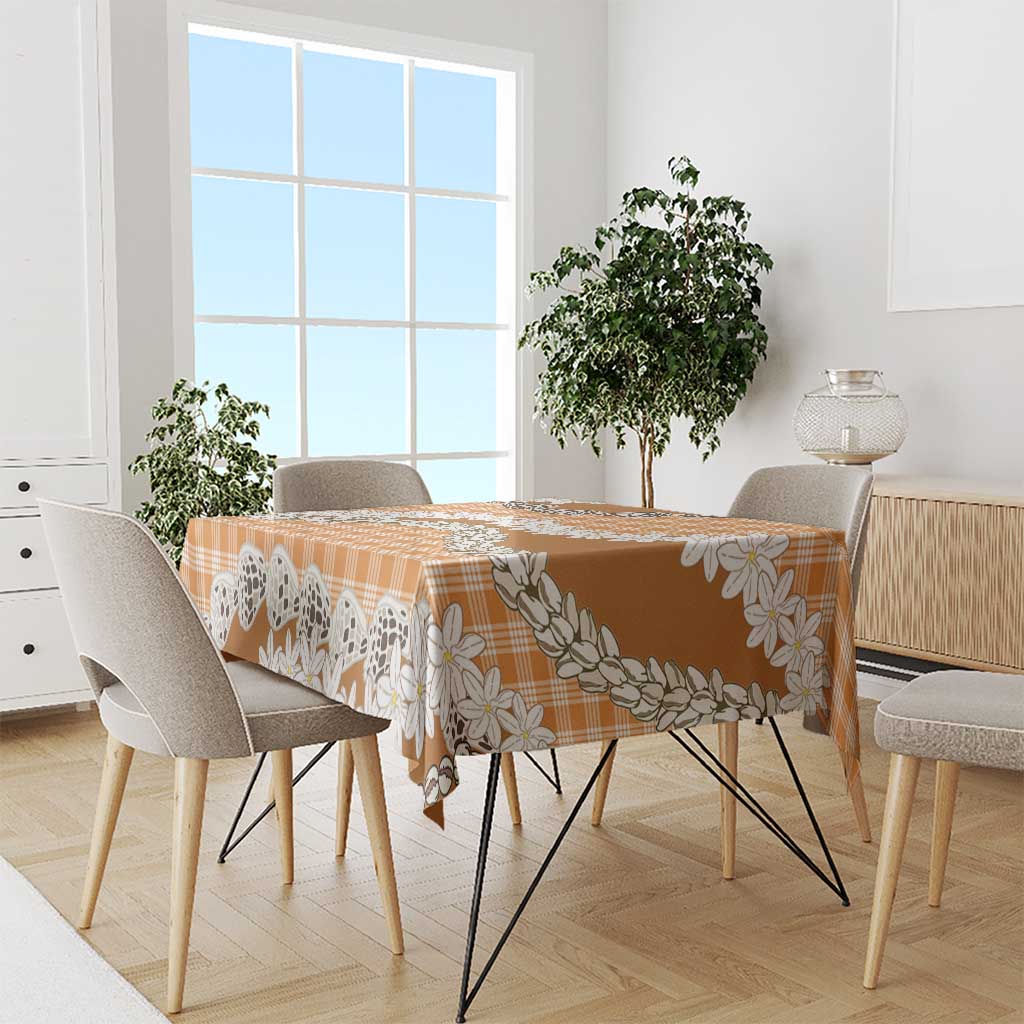 Orange Hawaii Tiare and Shell Lei Tablecloth Hawaiian Palaka Luxury Vibes LT14 - Polynesian Pride
