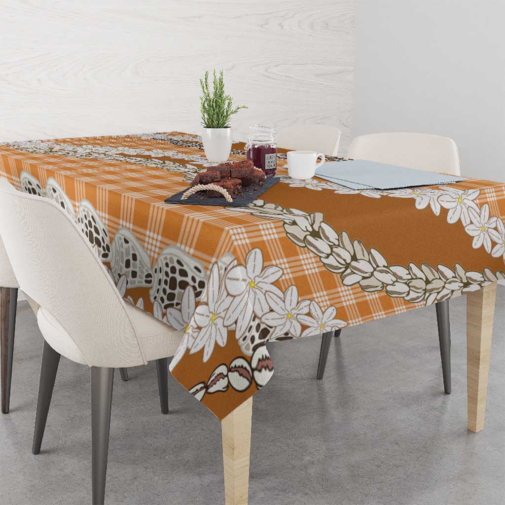 Orange Hawaii Tiare and Shell Lei Tablecloth Hawaiian Palaka Luxury Vibes LT14 - Polynesian Pride