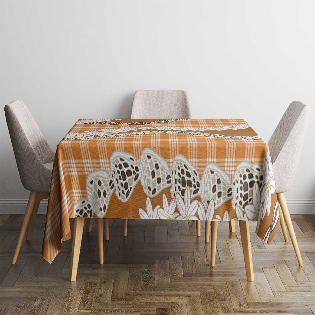 Orange Hawaii Tiare and Shell Lei Tablecloth Hawaiian Palaka Luxury Vibes LT14 - Polynesian Pride