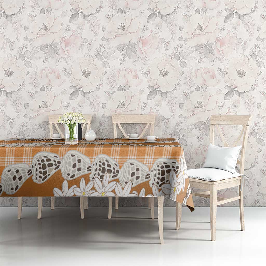 Orange Hawaii Tiare and Shell Lei Tablecloth Hawaiian Palaka Luxury Vibes LT14 - Polynesian Pride