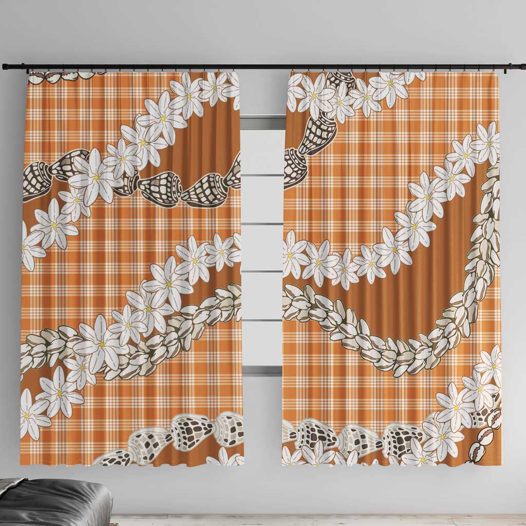 Orange Hawaii Tiare and Shell Lei Window Curtain Hawaiian Palaka Luxury Vibes LT14 With Hooks Orange - Polynesian Pride