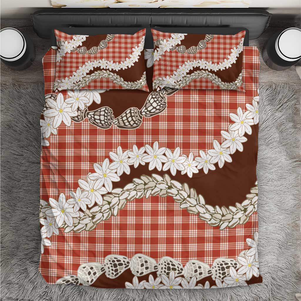 Red Hawaii Tiare and Shell Lei Bedding Set Hawaiian Palaka Luxury Vibes LT14 Red - Polynesian Pride