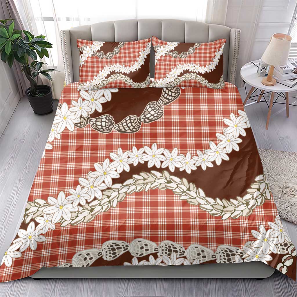 Red Hawaii Tiare and Shell Lei Bedding Set Hawaiian Palaka Luxury Vibes LT14 - Polynesian Pride