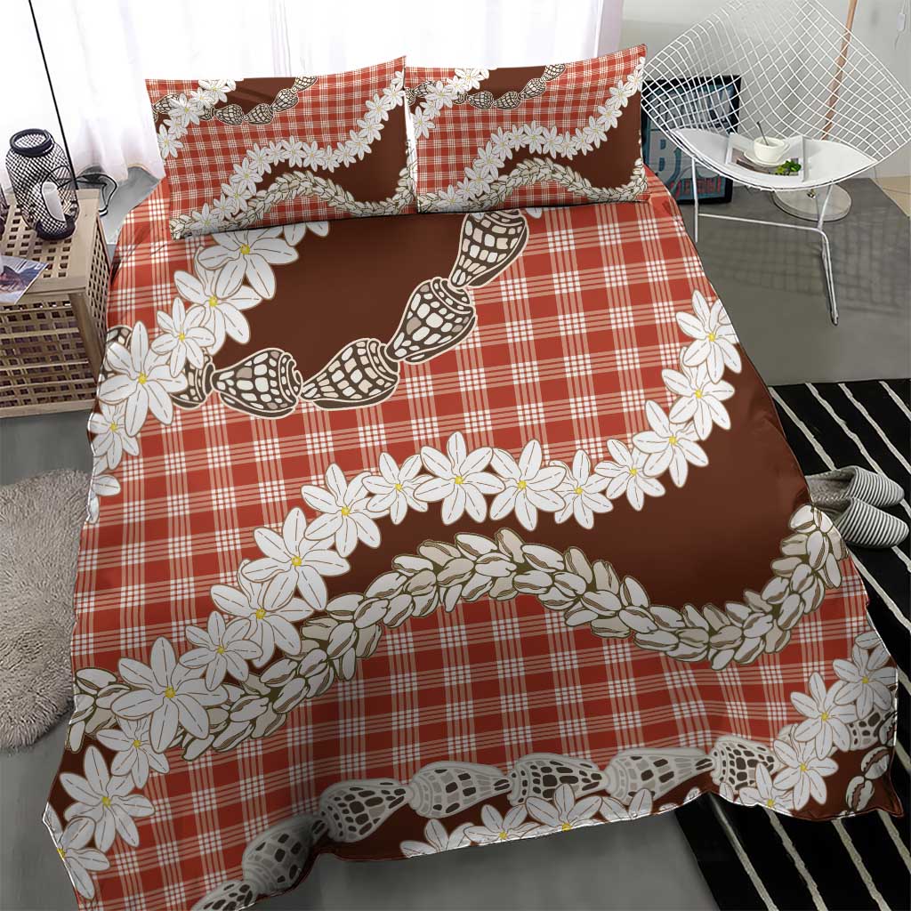 Red Hawaii Tiare and Shell Lei Bedding Set Hawaiian Palaka Luxury Vibes LT14 - Polynesian Pride