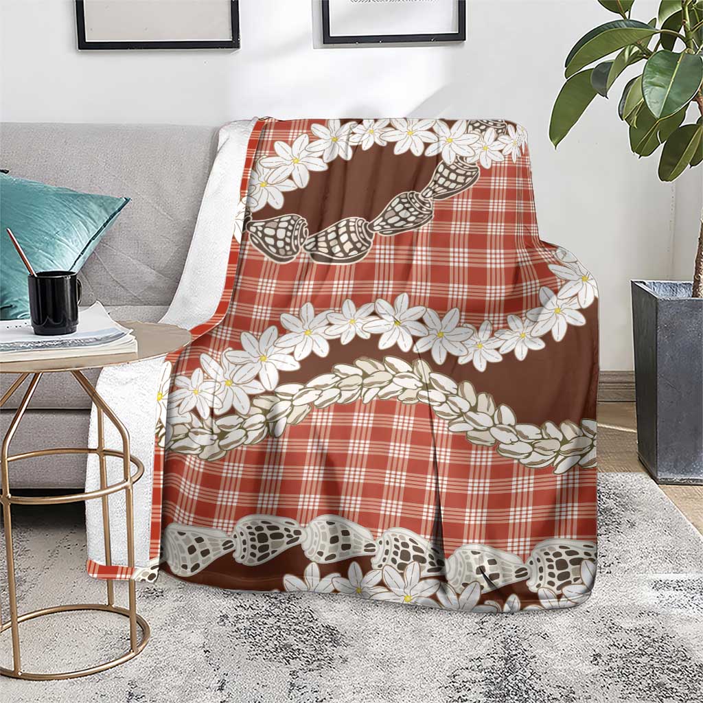 Red Hawaii Tiare and Shell Lei Blanket Hawaiian Palaka Luxury Vibes LT14 - Polynesian Pride