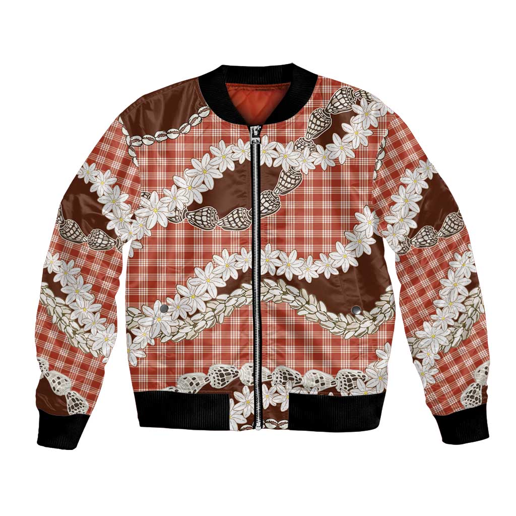 Red Hawaii Tiare and Shell Lei Bomber Jacket Hawaiian Palaka Luxury Vibes LT14 Unisex Red - Polynesian Pride