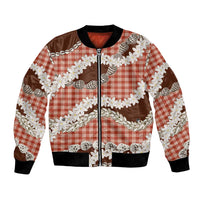 Red Hawaii Tiare and Shell Lei Bomber Jacket Hawaiian Palaka Luxury Vibes LT14 Unisex Red - Polynesian Pride