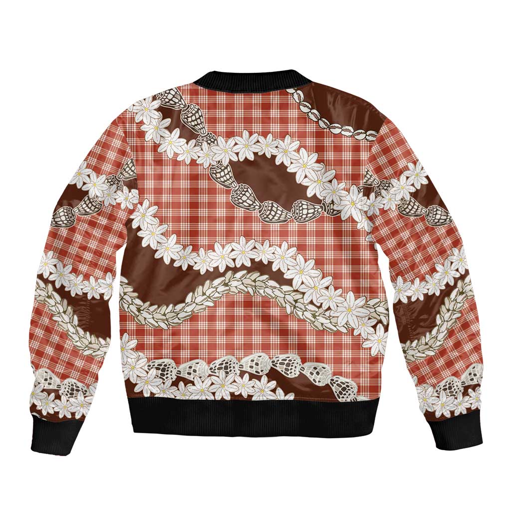 Red Hawaii Tiare and Shell Lei Bomber Jacket Hawaiian Palaka Luxury Vibes LT14 - Polynesian Pride