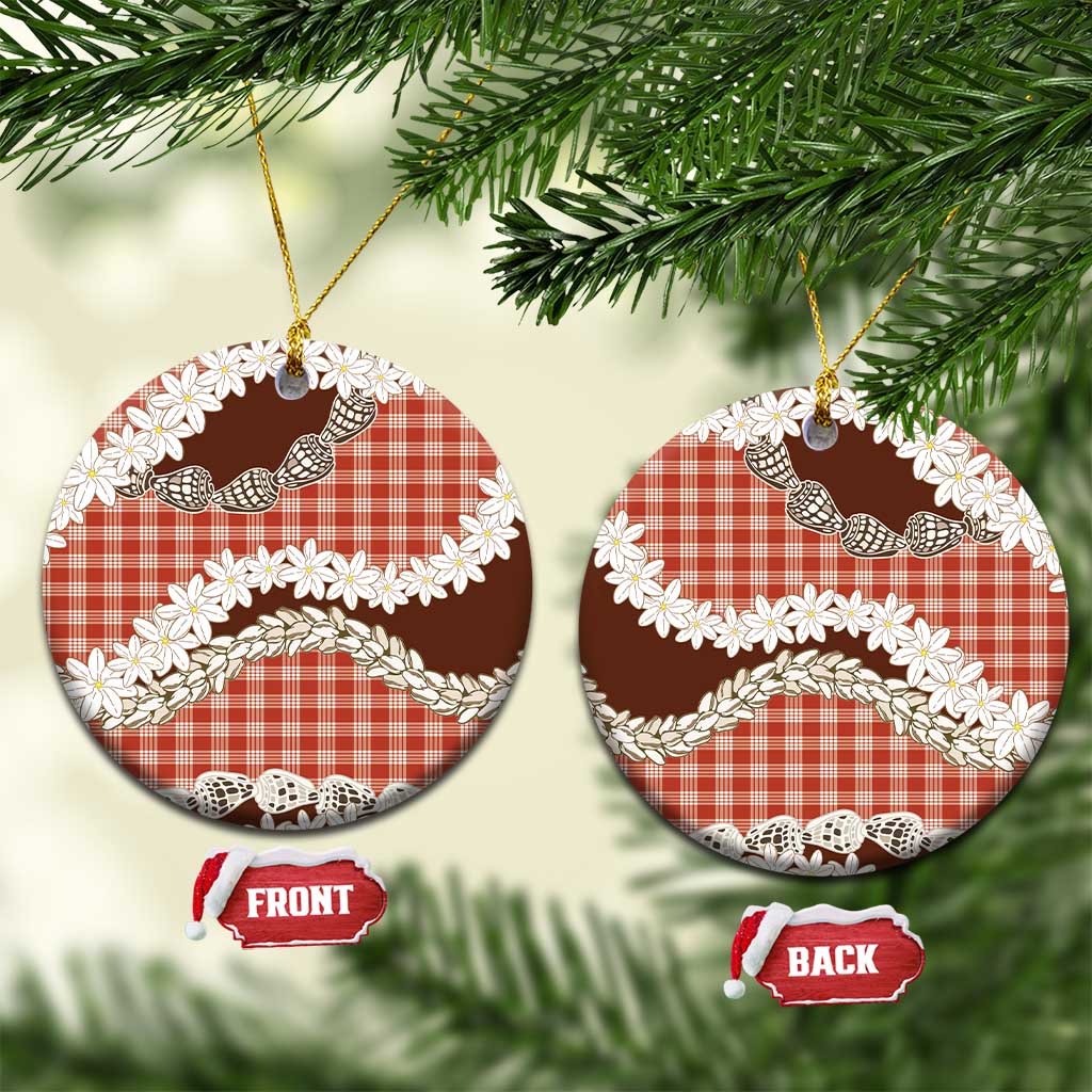 Red Hawaii Tiare and Shell Lei Ceramic Ornament Hawaiian Palaka Luxury Vibes LT14 Circle Red - Polynesian Pride
