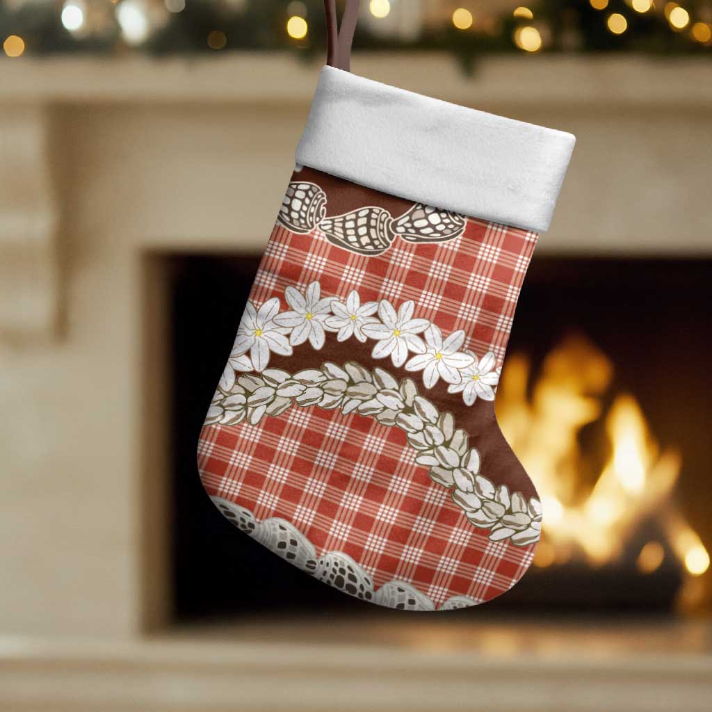 Red Hawaii Tiare and Shell Lei Christmas Stocking Hawaiian Palaka Luxury Vibes LT14 Set of 2 Red - Polynesian Pride
