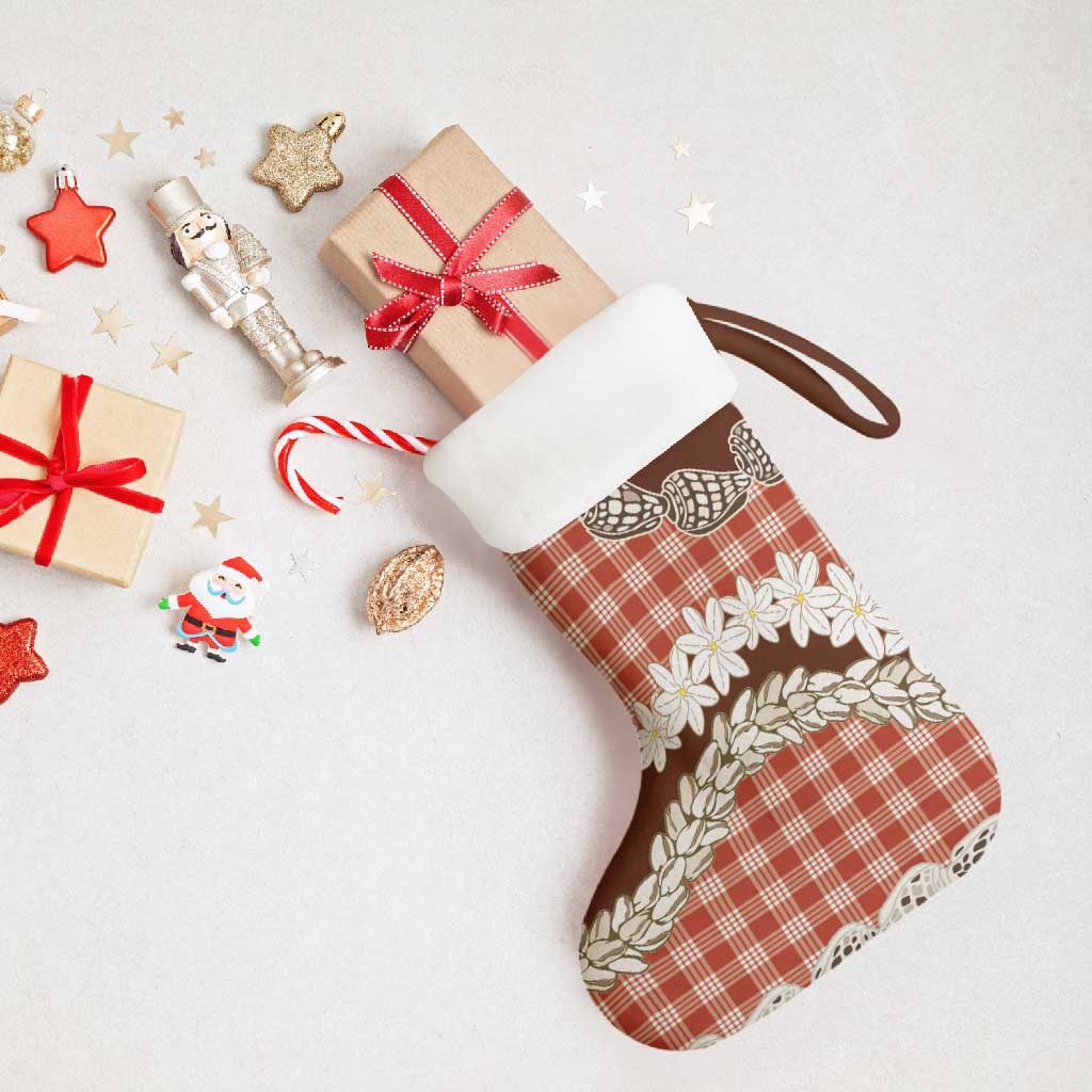 Red Hawaii Tiare and Shell Lei Christmas Stocking Hawaiian Palaka Luxury Vibes LT14 - Polynesian Pride