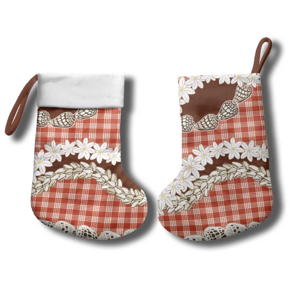 Red Hawaii Tiare and Shell Lei Christmas Stocking Hawaiian Palaka Luxury Vibes LT14 - Polynesian Pride