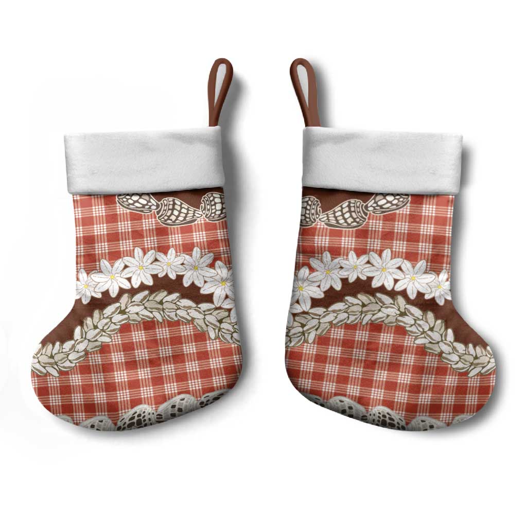 Red Hawaii Tiare and Shell Lei Christmas Stocking Hawaiian Palaka Luxury Vibes LT14 - Polynesian Pride