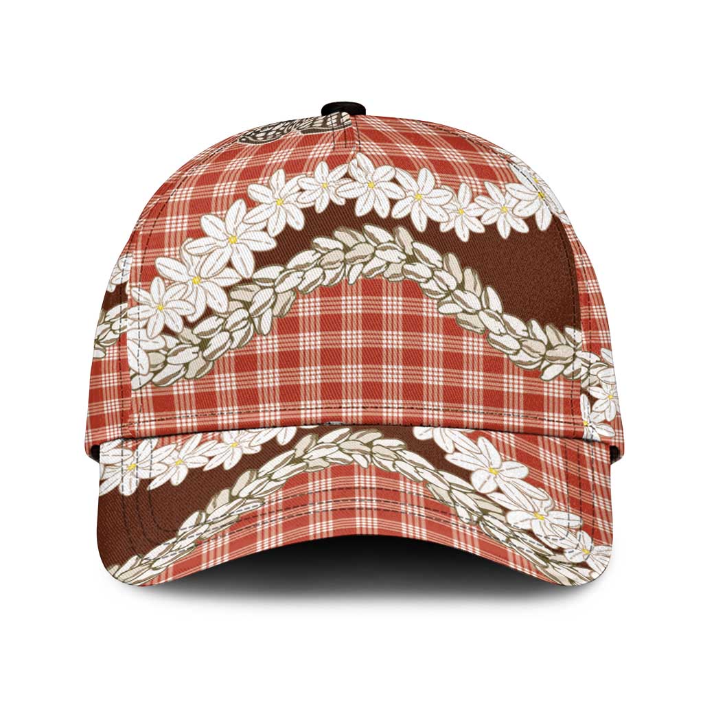 Red Hawaii Tiare and Shell Lei Classic Cap Hawaiian Palaka Luxury Vibes LT14 Universal Fit Red - Polynesian Pride