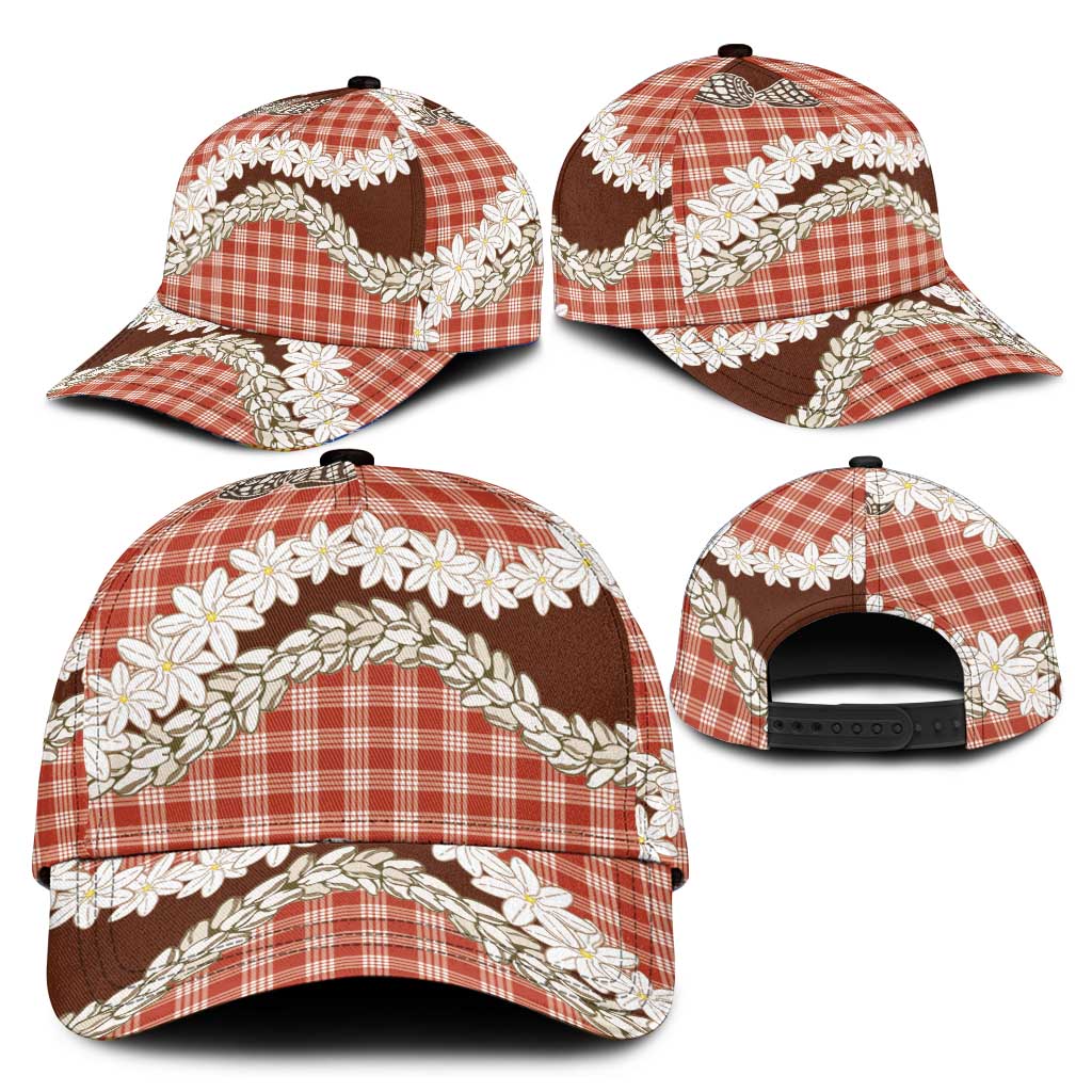 Red Hawaii Tiare and Shell Lei Classic Cap Hawaiian Palaka Luxury Vibes LT14 - Polynesian Pride