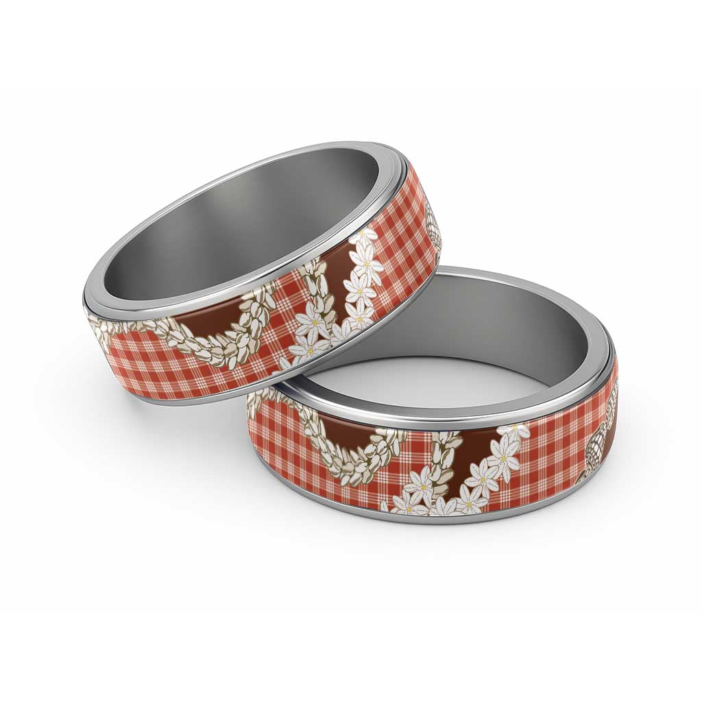 Red Hawaii Tiare and Shell Lei Classic Ring Hawaiian Palaka Luxury Vibes LT14 Sliver Red - Polynesian Pride