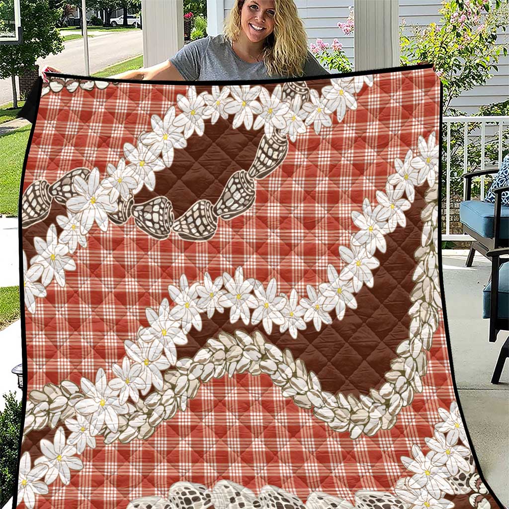 Red Hawaii Tiare and Shell Lei Quilt Hawaiian Palaka Luxury Vibes LT14 Red - Polynesian Pride
