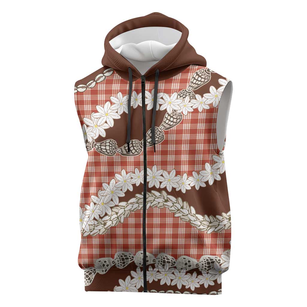 Red Hawaii Tiare and Shell Lei Sleeveless Zip Hoodie Hawaiian Palaka Luxury Vibes LT14 Red - Polynesian Pride