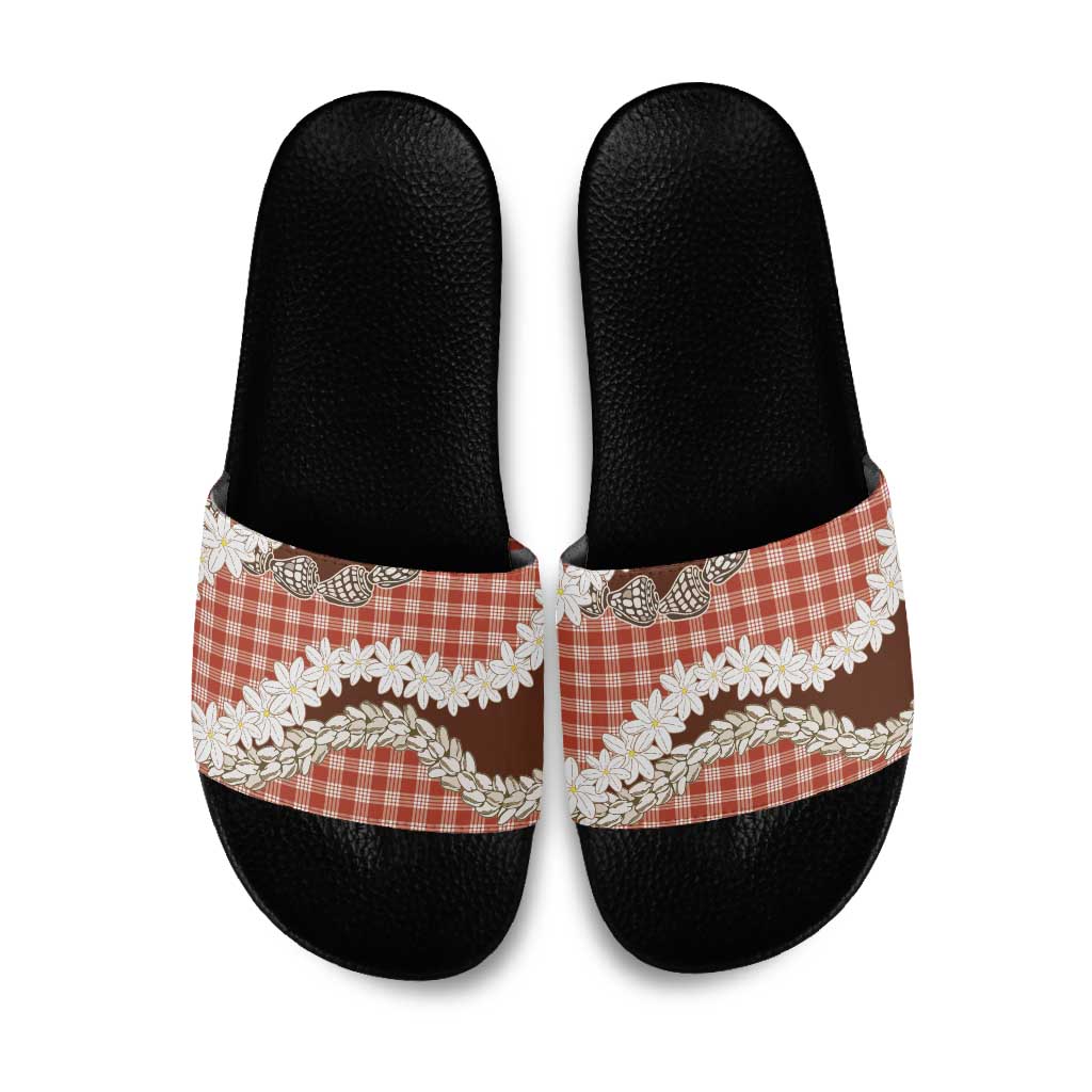 Red Hawaii Tiare and Shell Lei Slide Sandals Hawaiian Palaka Luxury Vibes LT14 Red - Polynesian Pride