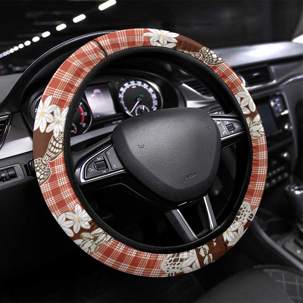 Red Hawaii Tiare and Shell Lei Steering Wheel Cover Hawaiian Palaka Luxury Vibes LT14 Universal Fit Red - Polynesian Pride