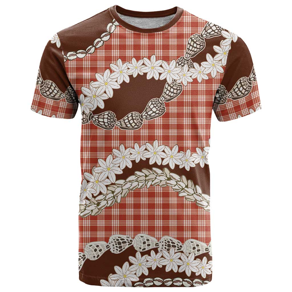 Red Hawaii Tiare and Shell Lei T Shirt Hawaiian Palaka Luxury Vibes LT14 Red - Polynesian Pride