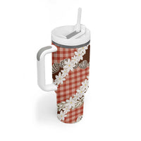 Red Hawaii Tiare and Shell Lei Tumbler With Handle Hawaiian Palaka Luxury Vibes LT14 - Polynesian Pride